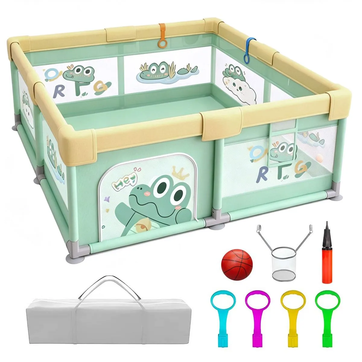 Collapsible Playpen 150x180cm,Portable AntiFall Fence IndoorOutdoor Toddler
