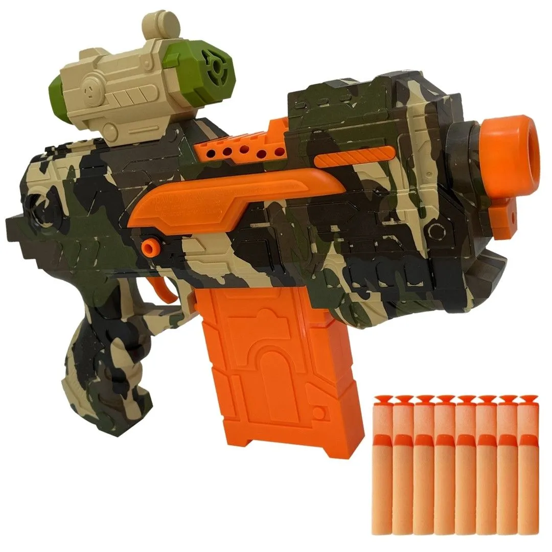 TEETO TOYS Military Camo Foam Dart Blaster - Toy Foam Gun - Toys for Boys - Orange, Black