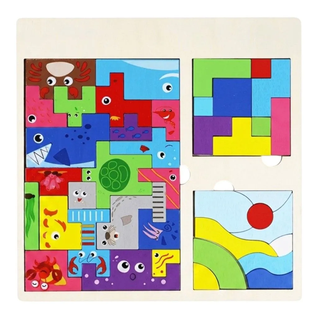 Interactive Wooden Learning Puzzle Set For Kids - Multicolour