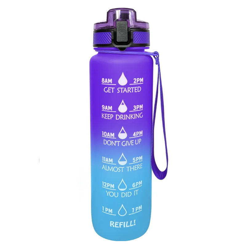 BPA-free Leakproof 1L Sport Water Bottle With Time Marker