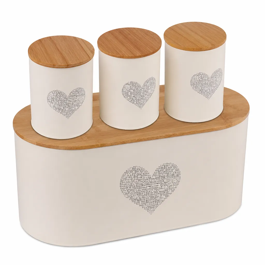 Canister Set with Wooden Lids for Tea Coffee Sugar and Bread Storage