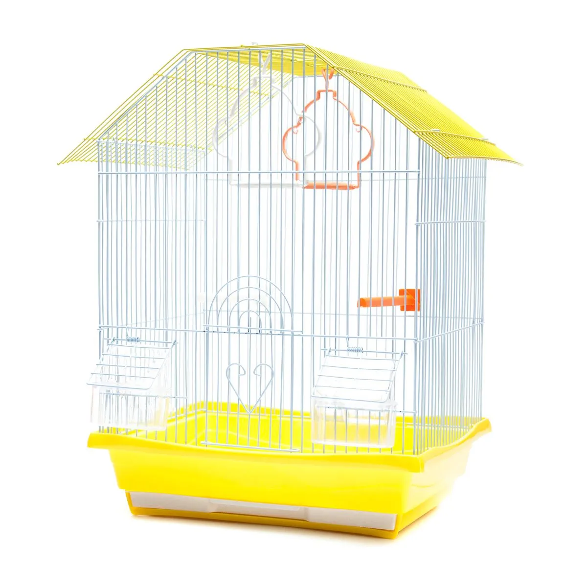 Pitched Roof Bird cage with Accessories 36x28x46cm - Yellow