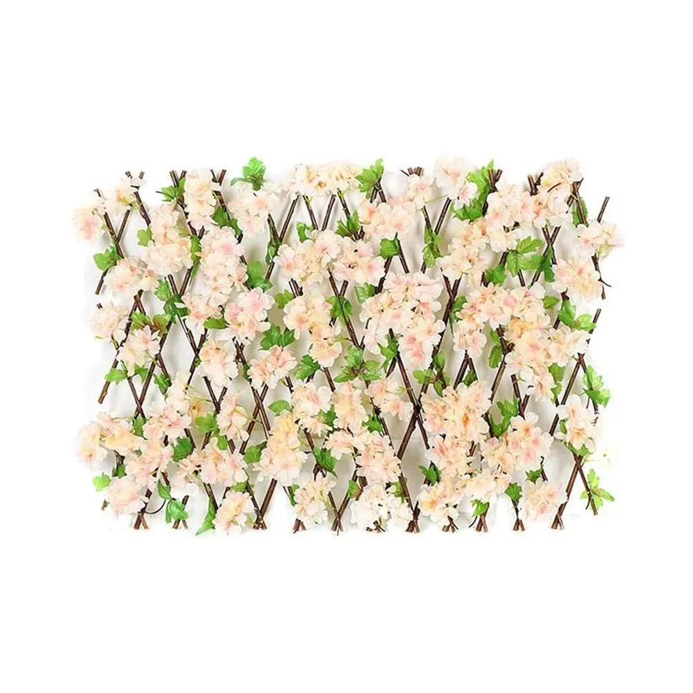 Wooden Expandable Fence With Artificial Flowers For Garden