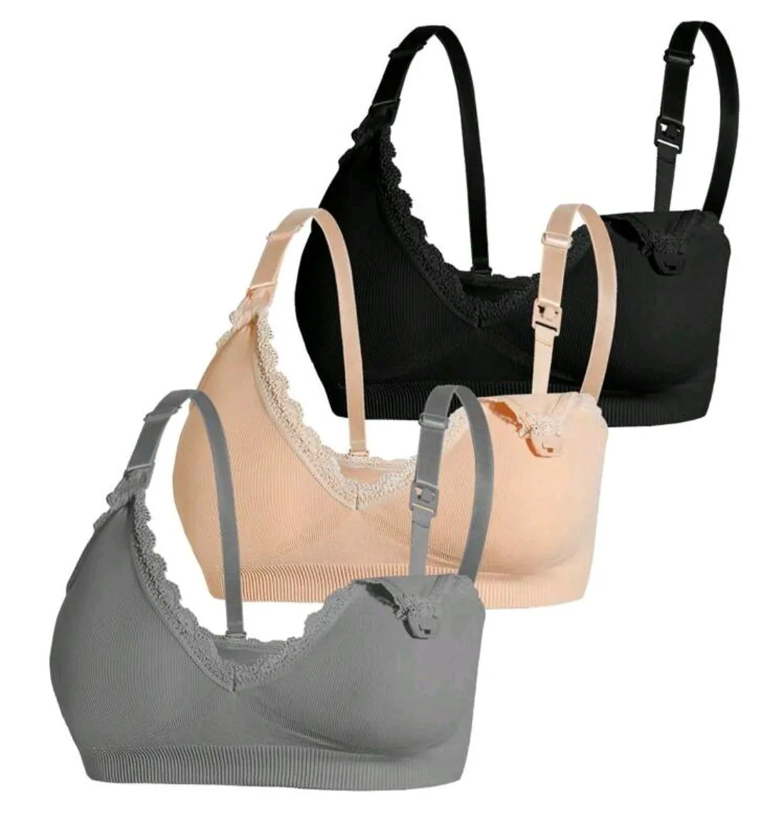 Seamless Maternity & Nursing Bra - Set of 3 (Grey, Black & Nude)