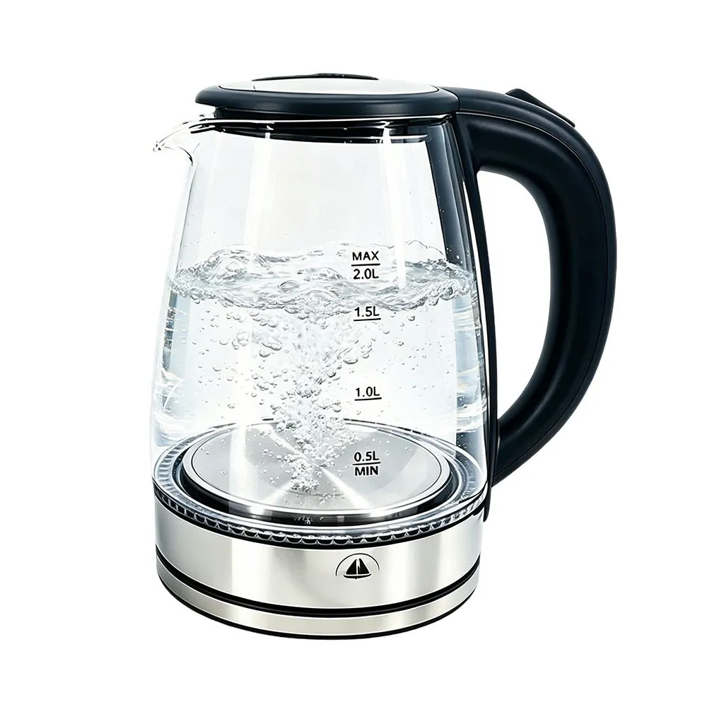2L Borosilicate Glass Electric Kettle Fast Heating Stainless Steel Base