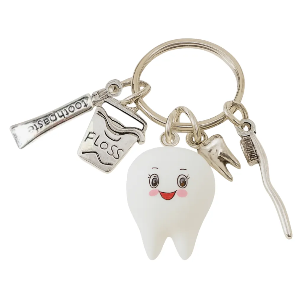 Smiley Tooth Dental Care Keychain - Silver