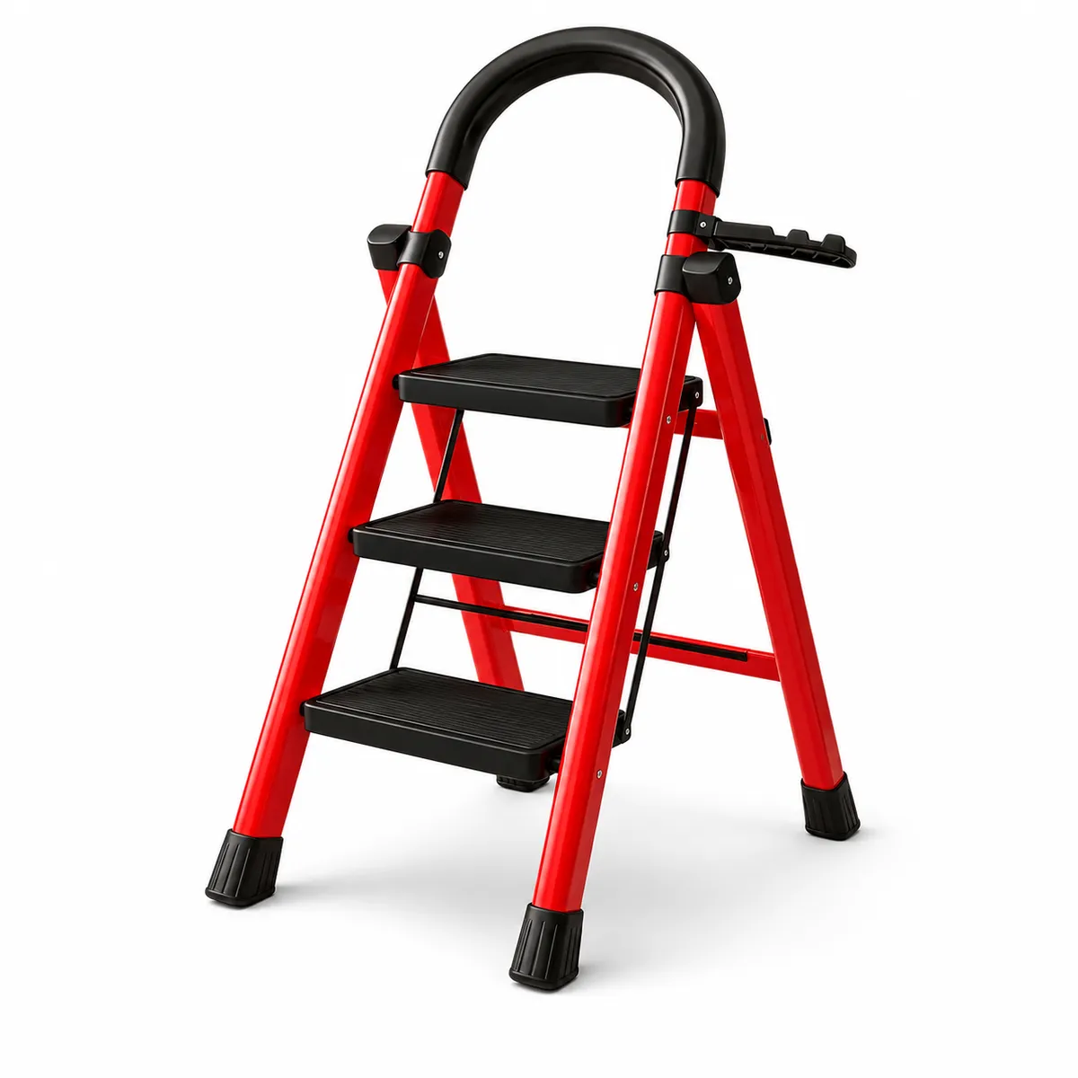 3-Step Folding Ladder With Handrail For Home Cleaning And Storage