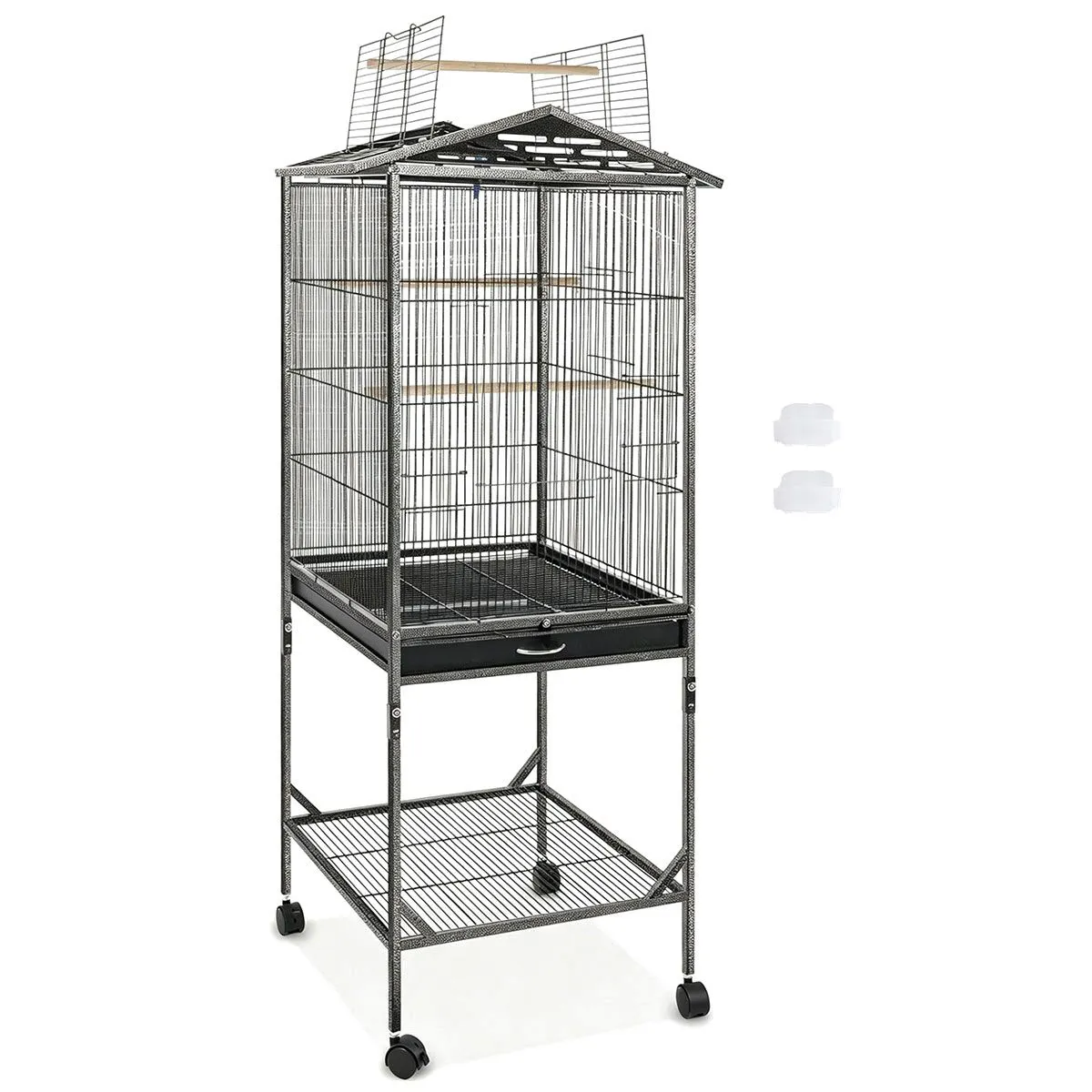 Open Top Metal Bird Cage with Stand Wheels - Black - 1 Set