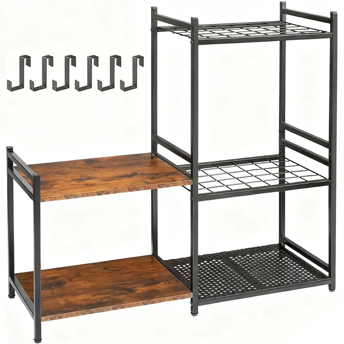 Three-layer Garden Tool Organizer Large Tool Storage Rack with 6 Hooks