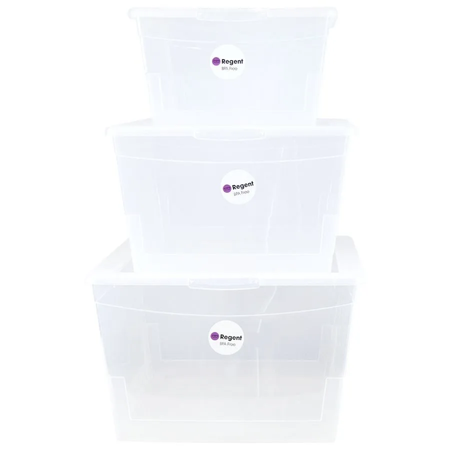 Regent Plastic Key Rect. Storage Box Clear 3Pce Value Pack (9L/15L/21L),