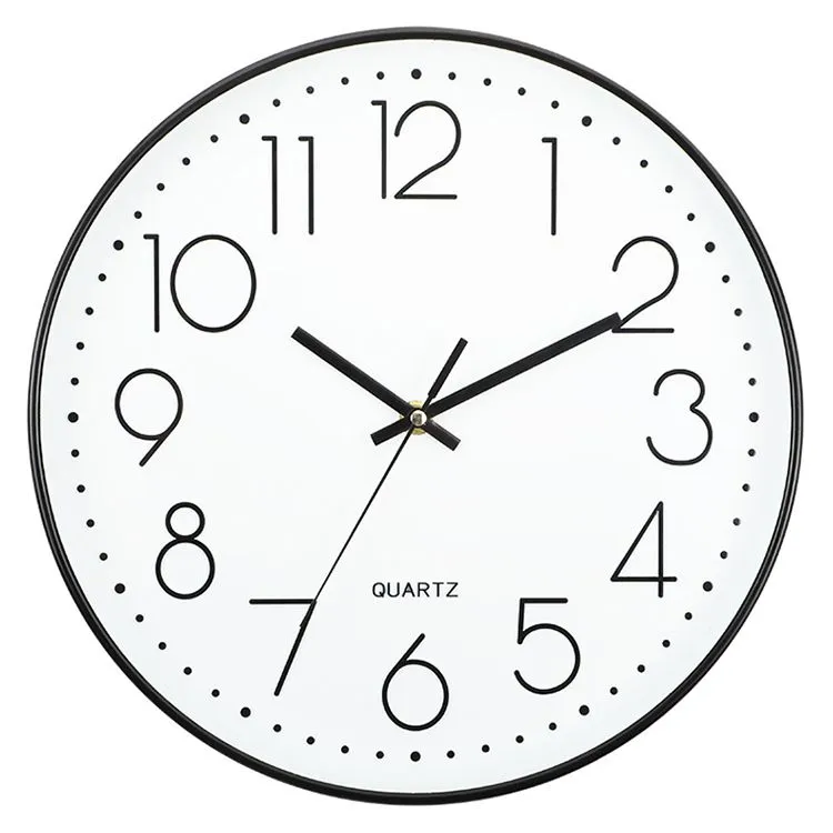 Black-White Plastic Battery Powered Analogue Wall Clock