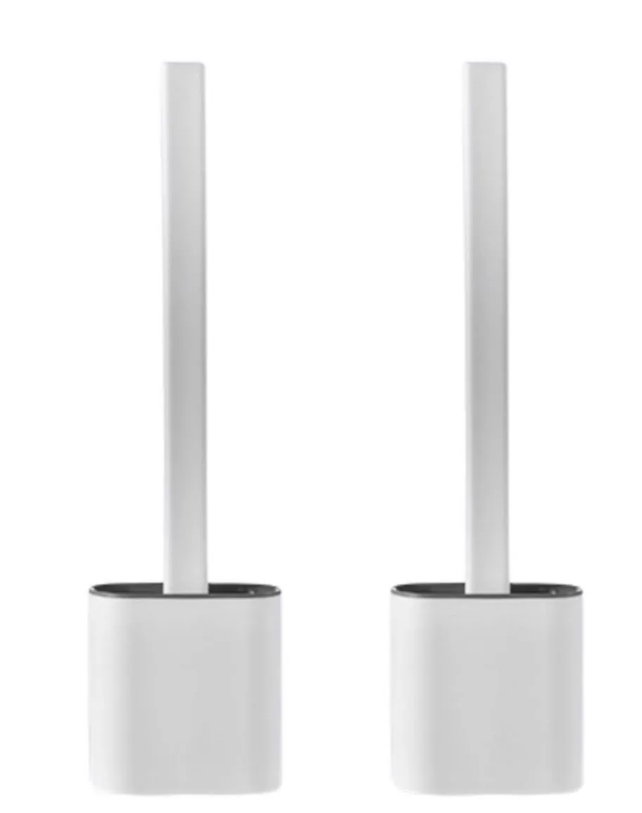 Sleek Design Silicon Bristles Toilet Brush with Holder - Set of 2 - White