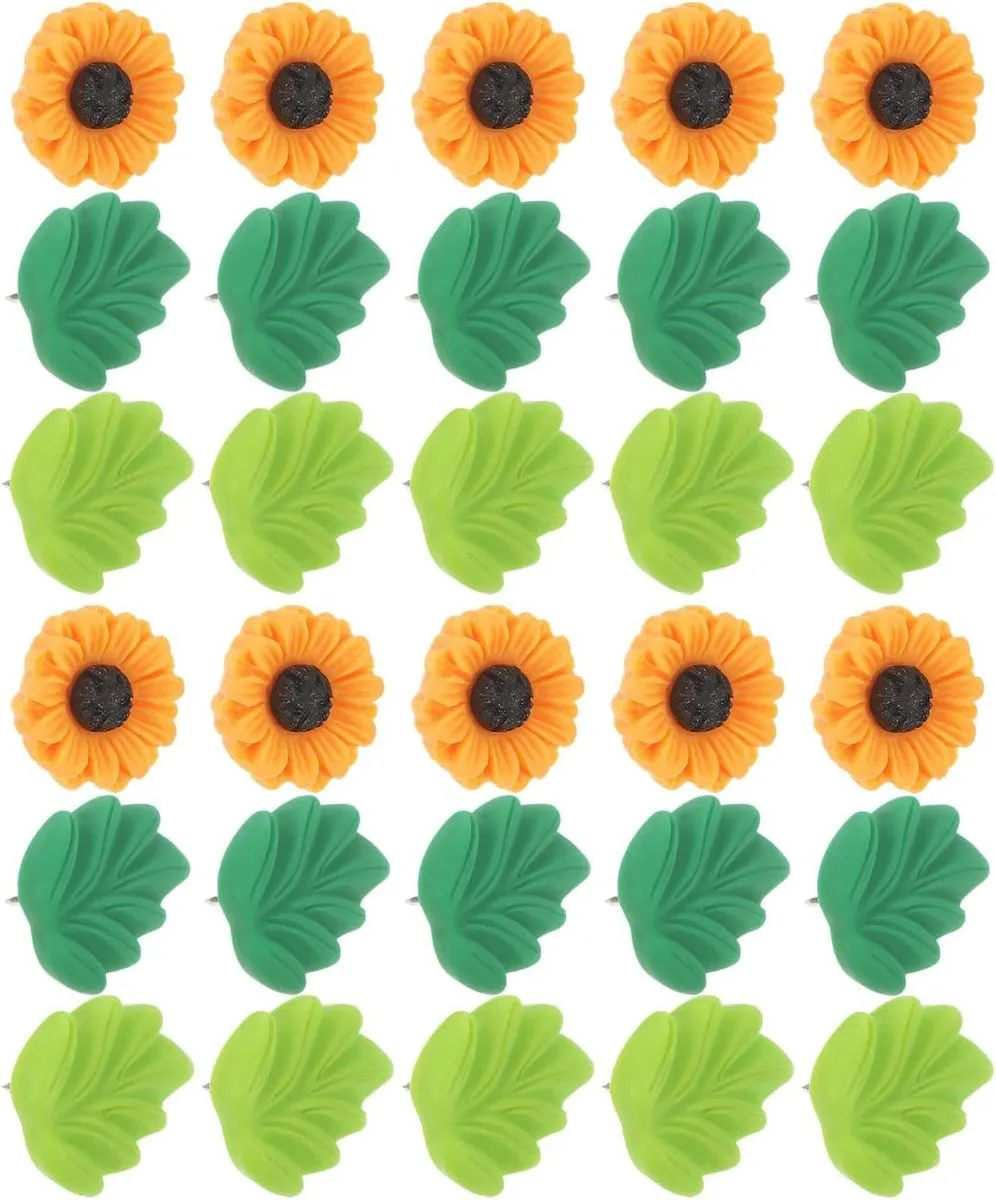 40pcs Resin Sunflower and Leaf Push Pins Set Decorative Floral