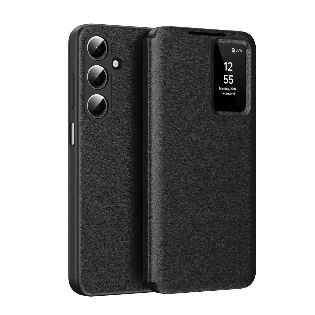 Smart Window Leather Flip Cover Compatible With Samsung Galaxy A17 - Black