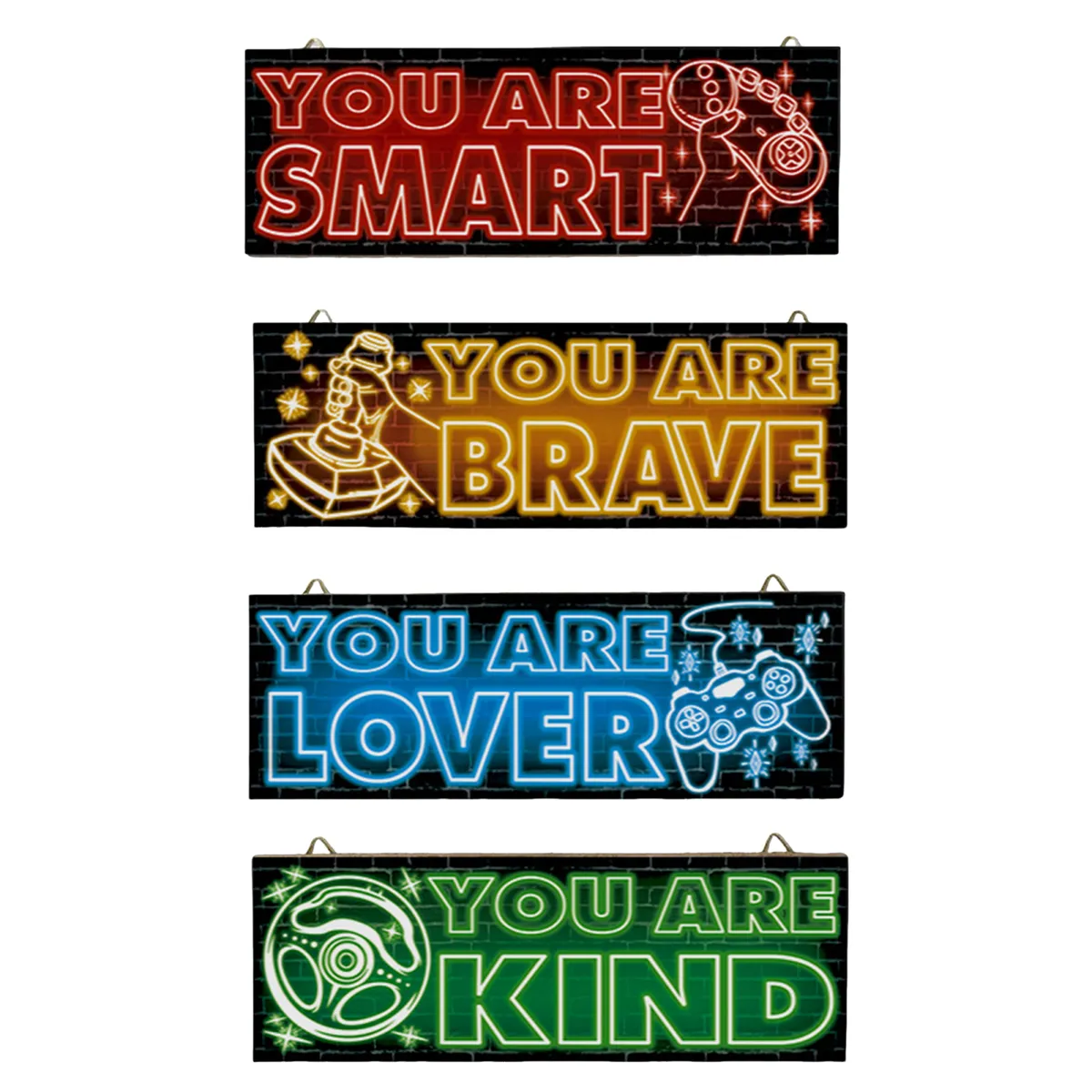 4 Pieces Wall Art Decor Neon Printed Game Art Wall Decor - Wall Decorations - Black
