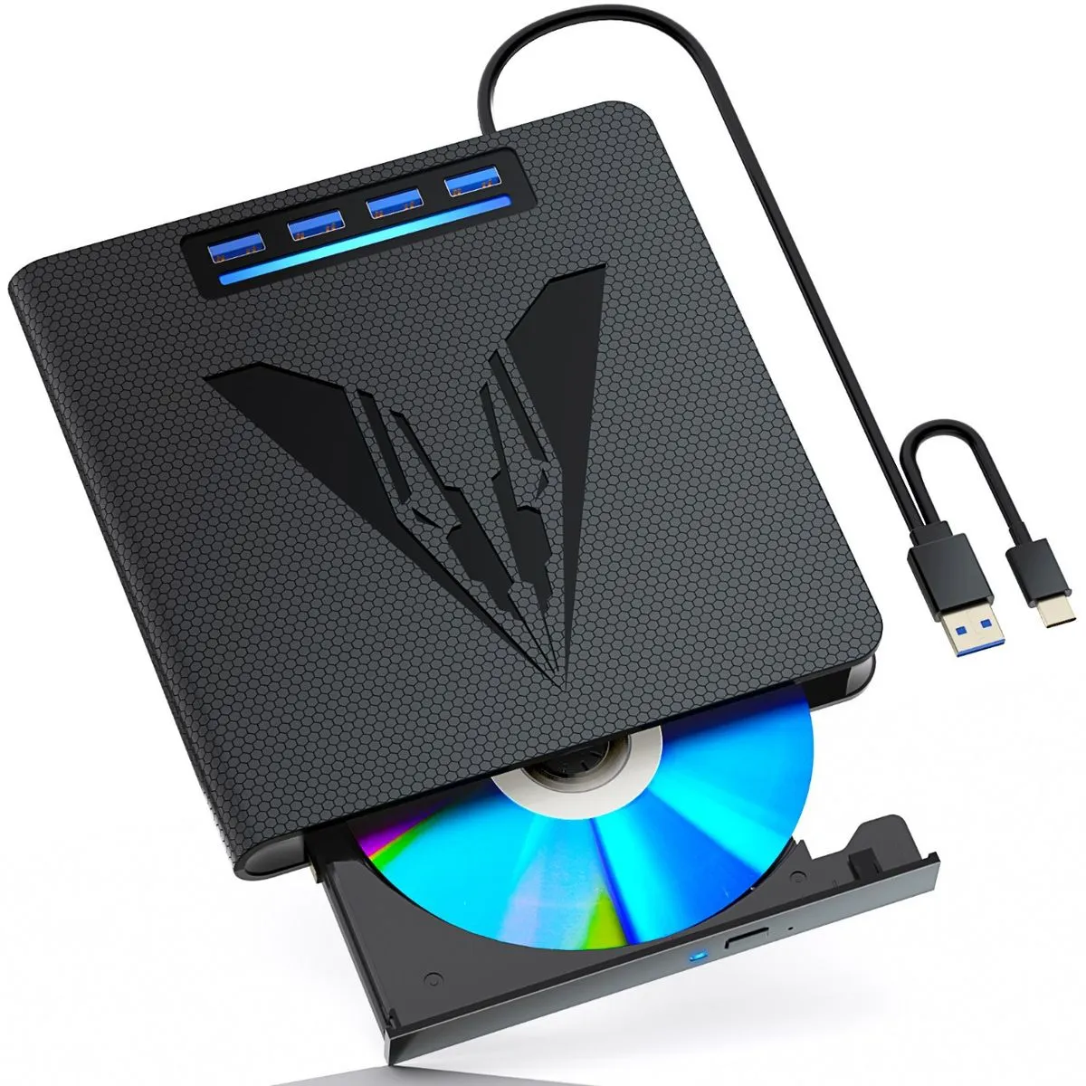 USB 3.0 Type-C CD DVD +/ -RW Drive, with 4 USB Ports and 2 SD Card Slots
