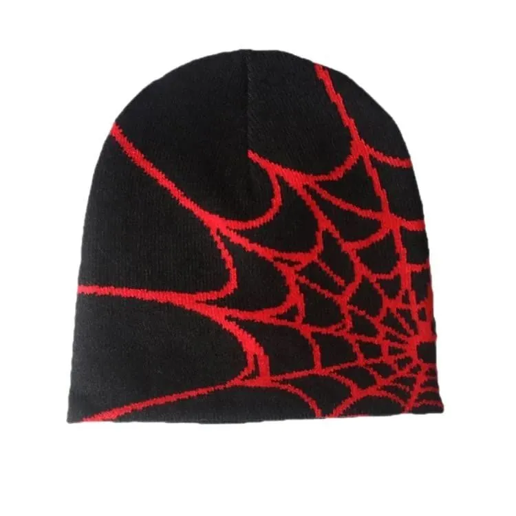 Y2K Gothic Spider Knitted Beanie Wool Acrylic Warm Winter Hat For Men Women - Black, Red
