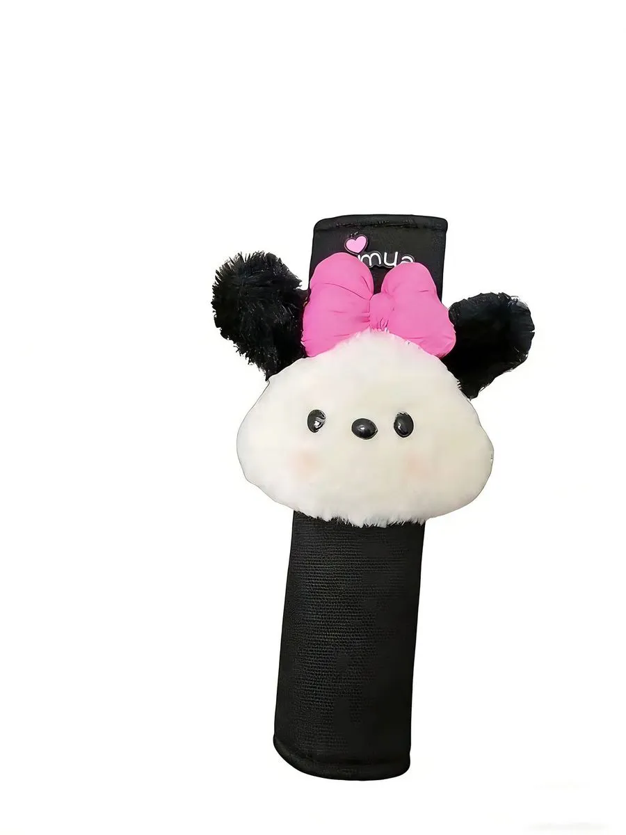 Cute Cartoon Dog Plush Car Seat Belt Strap Cover with Pink Bow - Soft