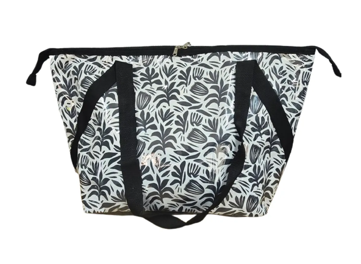 Large Tote/Beach/Cooler Bag - Black Foilage