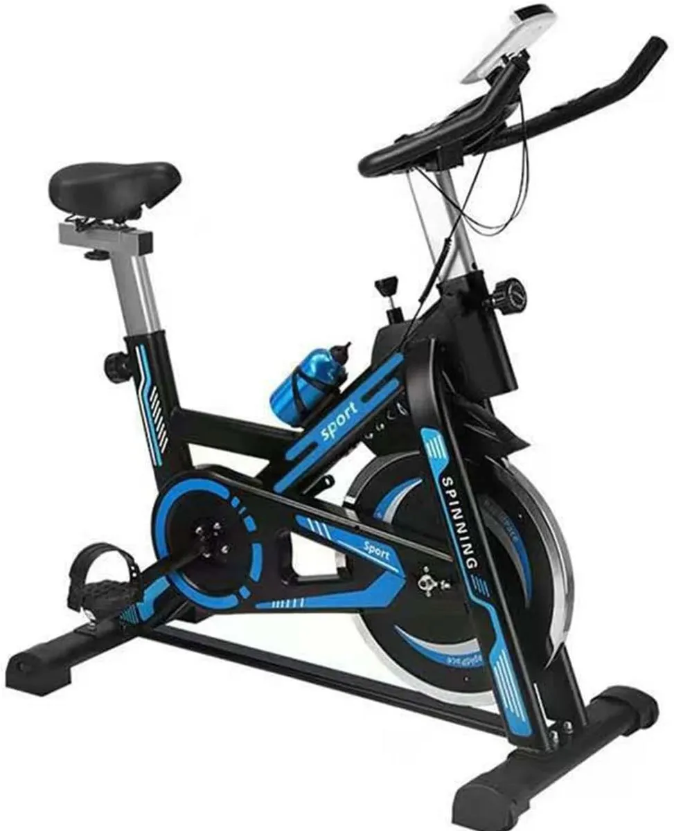 Stationary Cycling Bike Home Gym Cardio Workout Machine with Display - Blue, Black