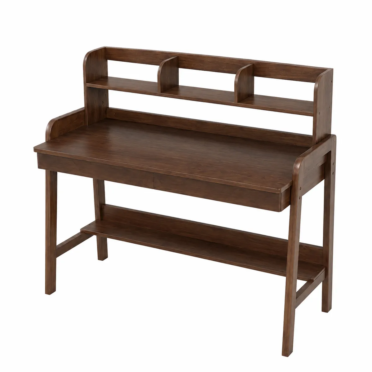 Computer Desk with Storage Shelves Wooden Study Table Office Workstation - Brown