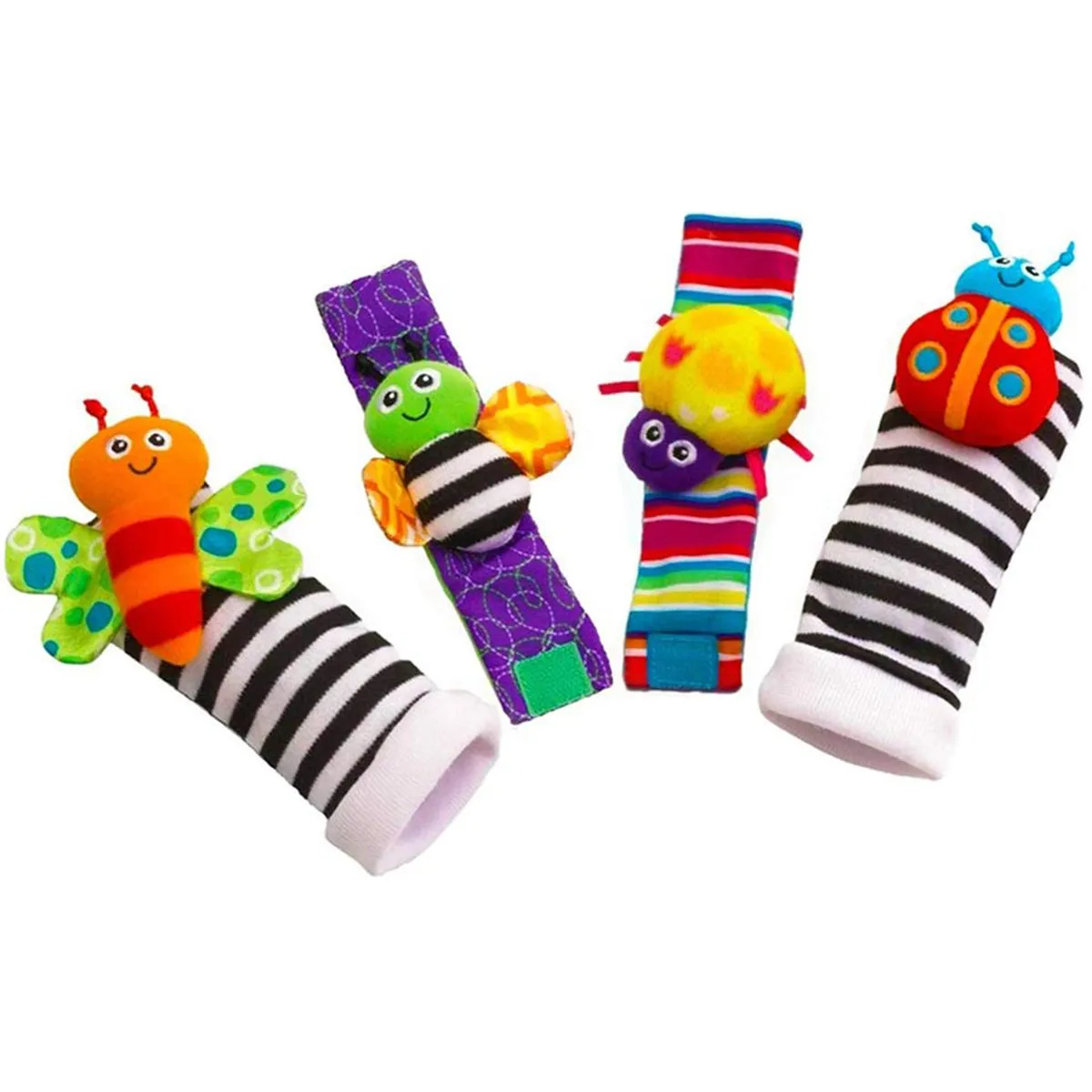 Baby Wrist Rattle Toys Baby Foot Finder Socks Set Infant Learning Toys - 4 Piece - Stripes