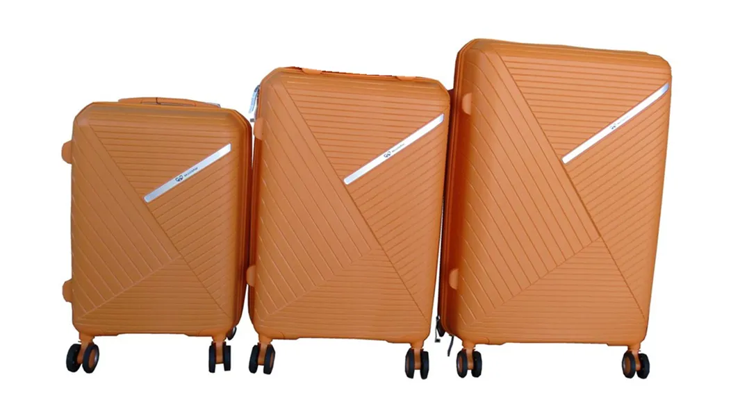 Unbreakable PP Luggage Set with TSA Locks and Spinner Wheels - Orange - Set of 3