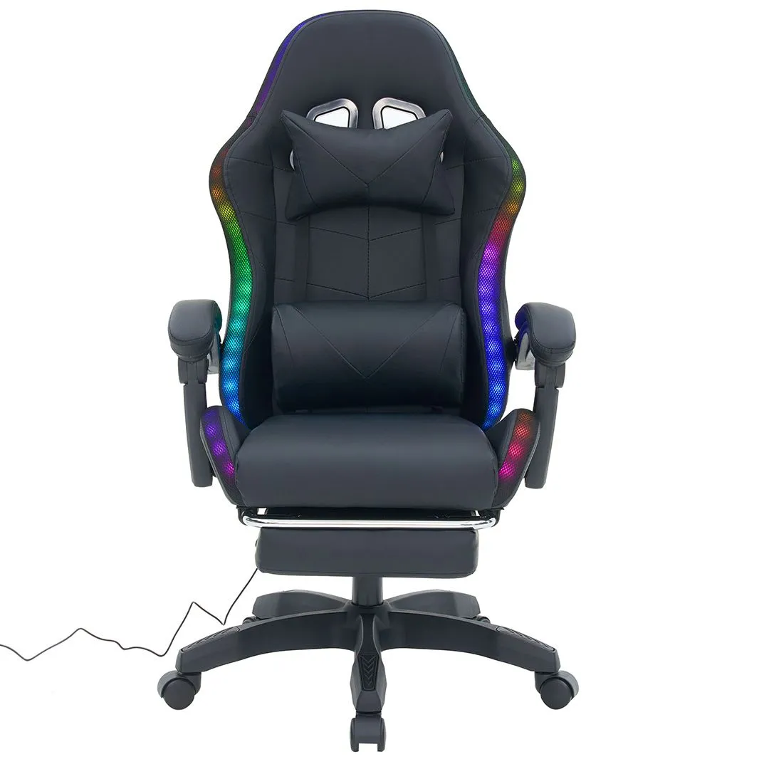 Ergonomic gaming chair with LED light strips - Black