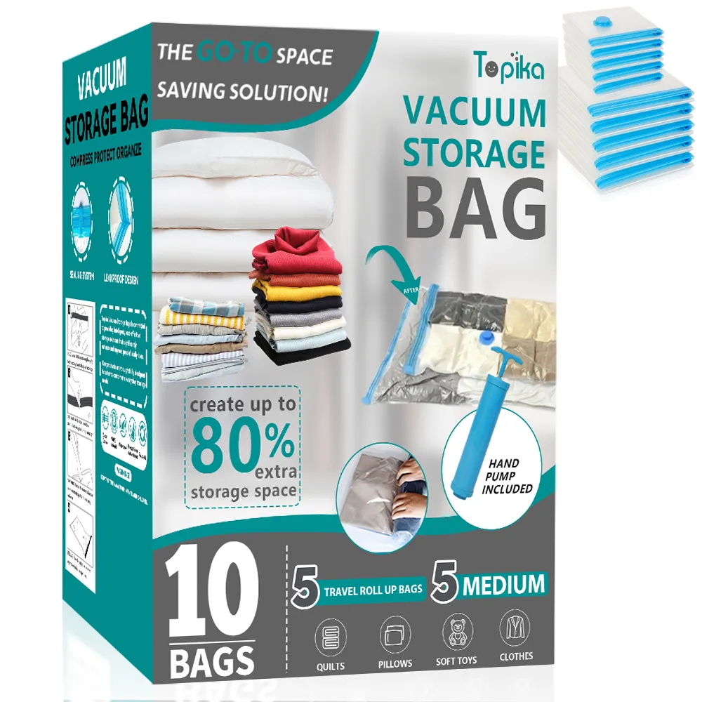 TopikaHome - 10 Pack Vacuum Storage Bags, Vacuum Seal Bags for Home Storage - 5 Small (50x40cm) + 5…