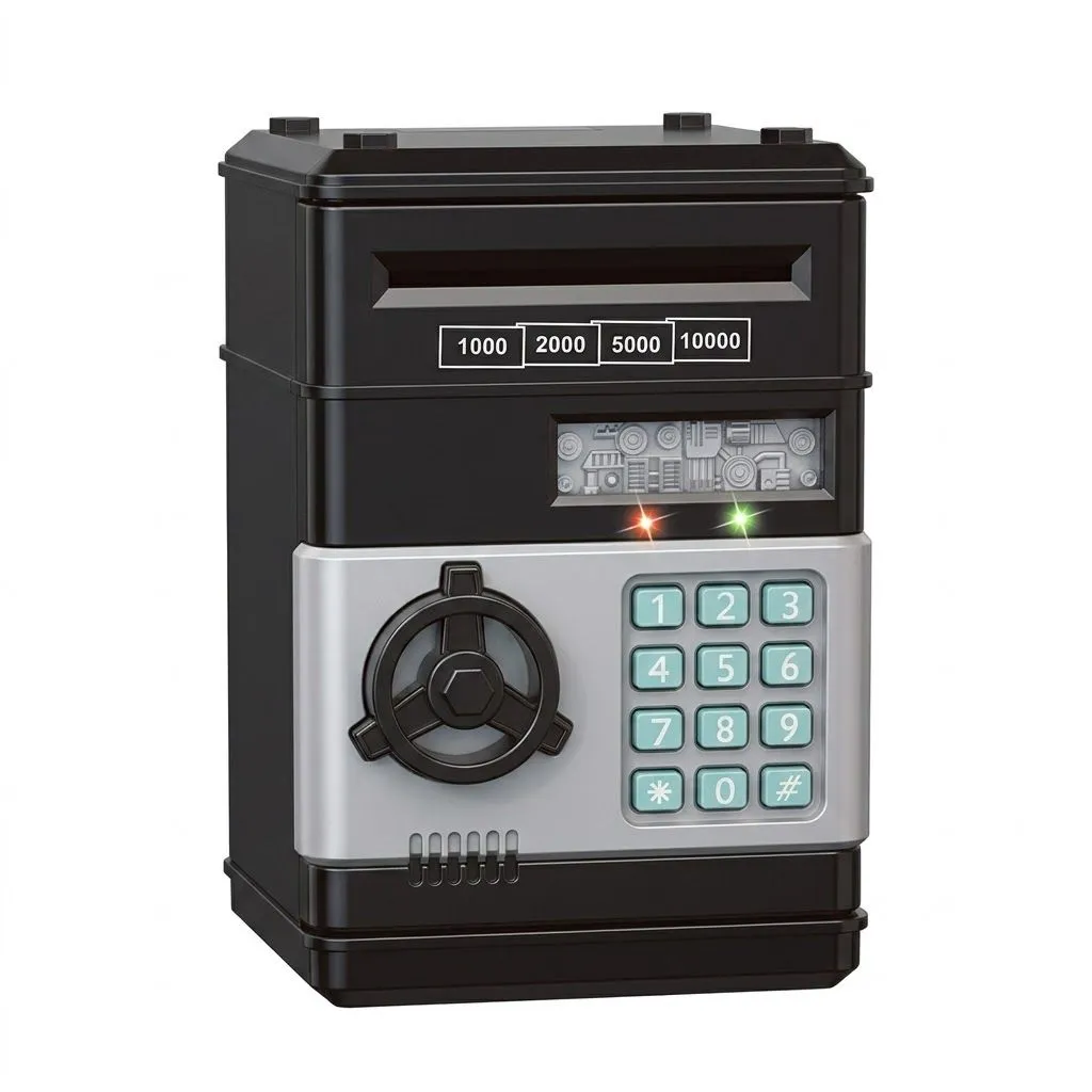 Electronic Password Money Box for Kids with Auto Roll Cash - Black