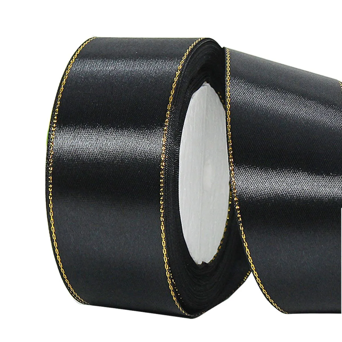 Single Face Polyester Silk Fabric Hair String Ribbon for Craft 4cmX22m - Black
