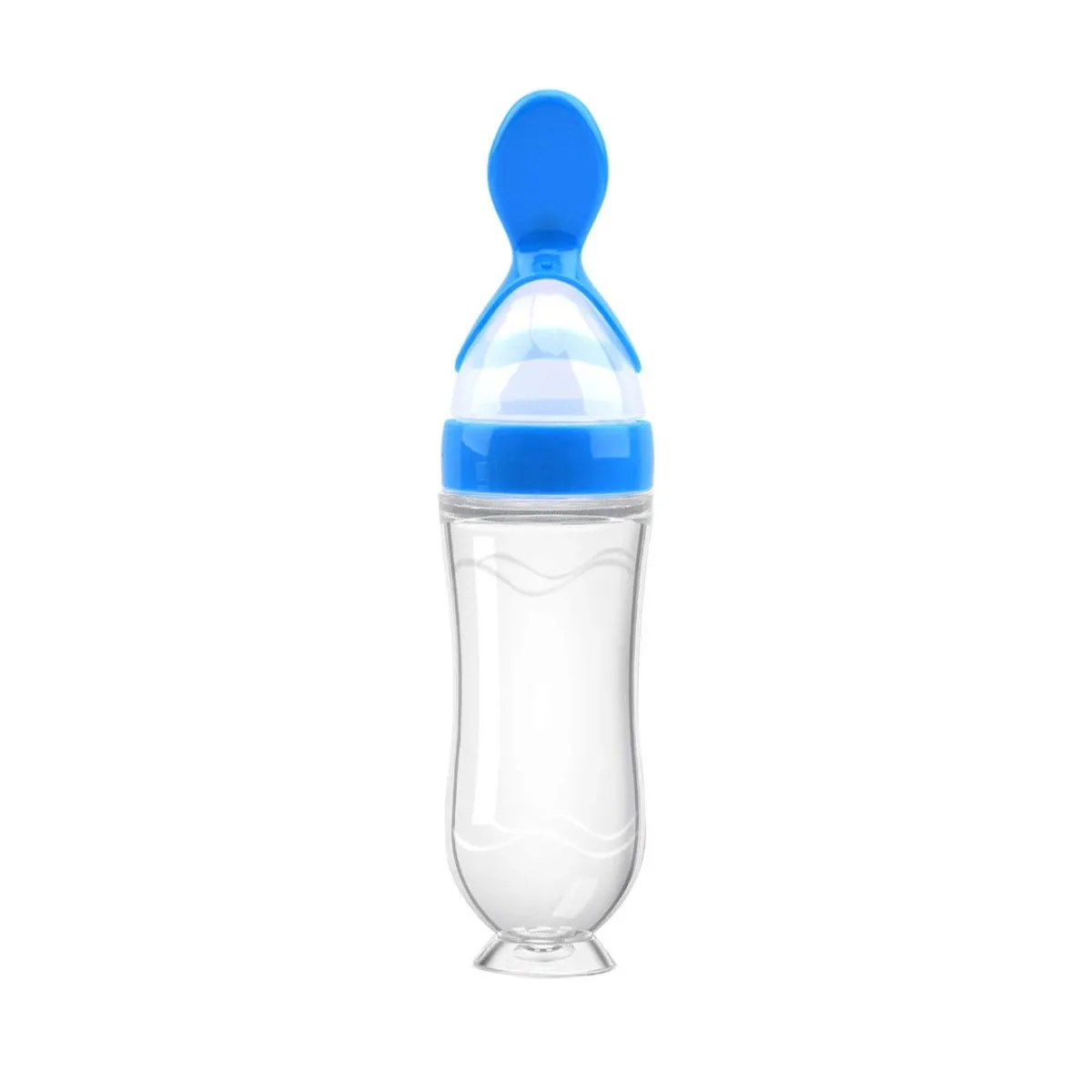 Easy 2 in 1 Suction Round Travel Silicone Baby Food Bottle - Blue