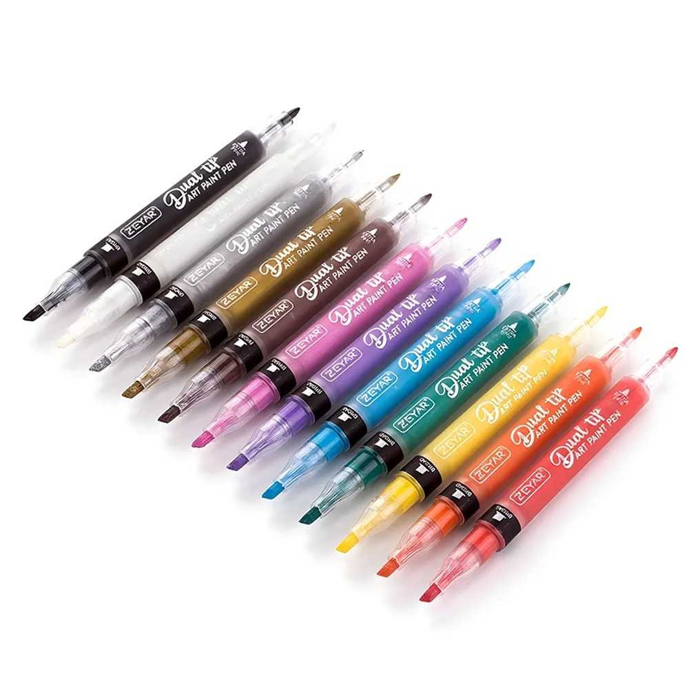 ZEYAR- Dual Tip Marker Pens,Water-based Art Marker Set For Kids and Adults - colourful-12Pcs