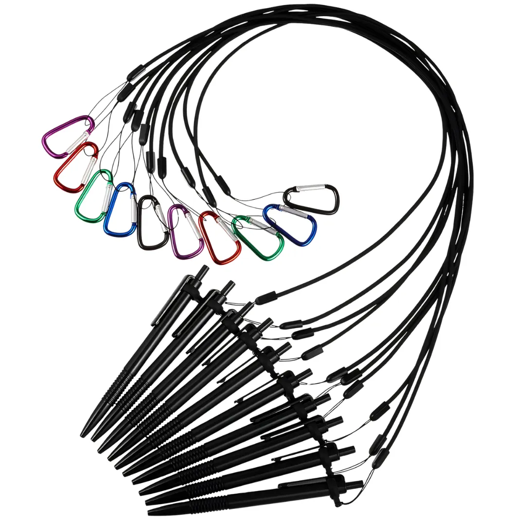 Bestby-10 Pack Pen Leash Lanyard Set with Silicone Rings & Carabiners