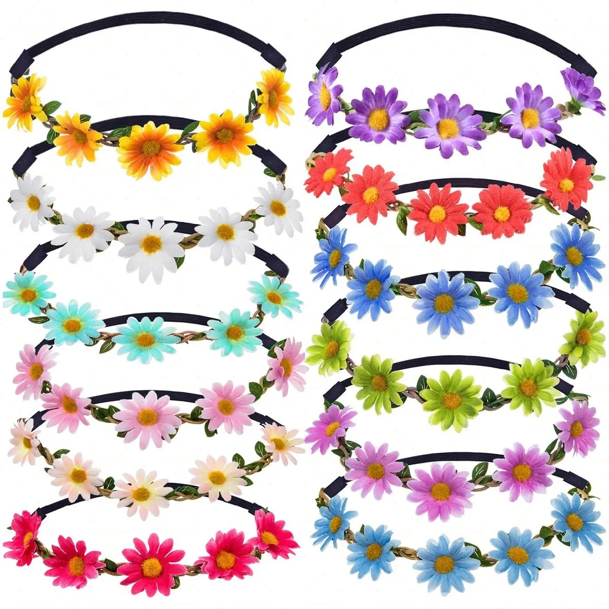 12 Pieces Flower Headband Girl Women Daisy Flower Crown Floral Headband