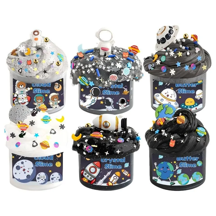 6 Pack Cloud Slime Kit Birthday Party Favors Goodie Bag Stuffers for KIds - Black