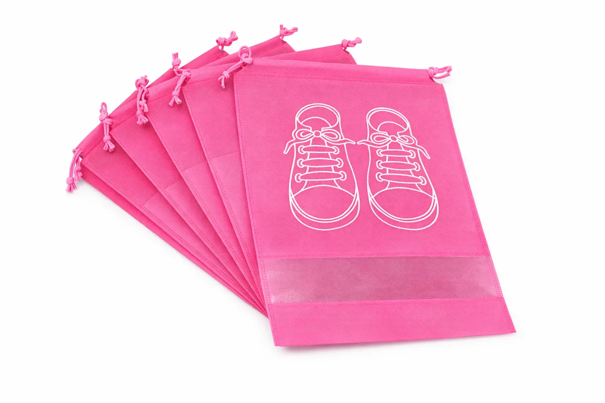 Set of 5 Bright Pink Drawstring Shoe Bags - Travel & Storage Organizer