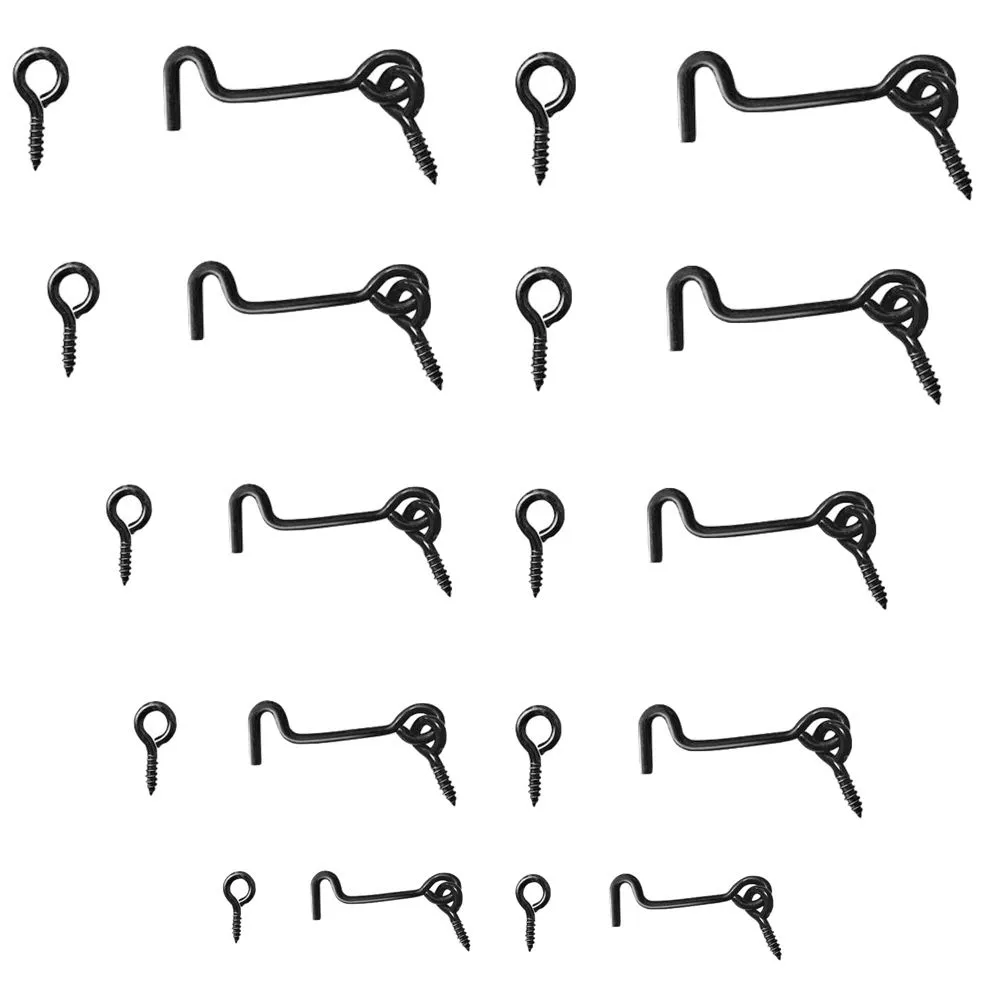 Tool DIY Carbon Steel Hook And Eye Latch Lock With Mounting Screw Set Of 10 - Black