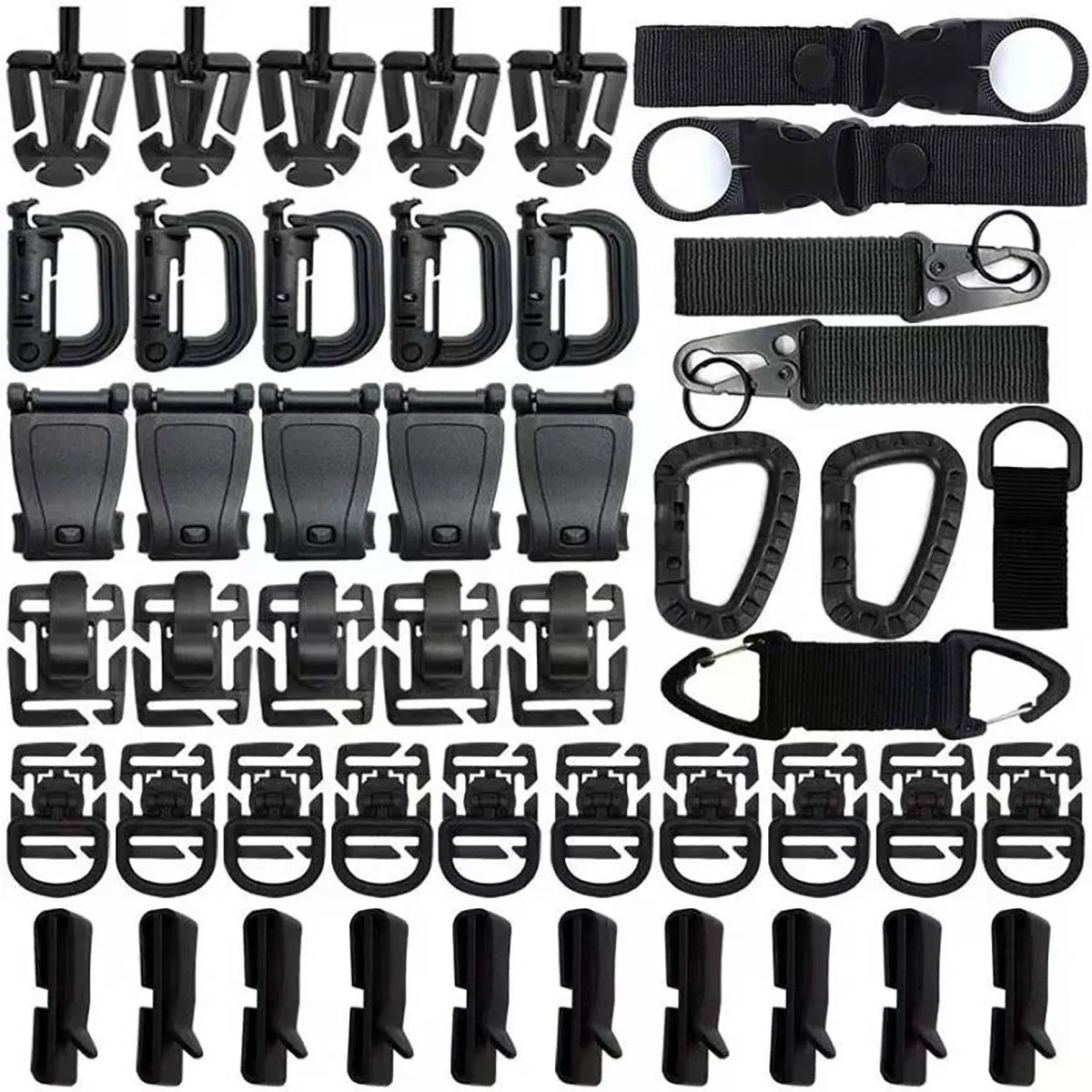 48 Pieces Mountaineering Buckles Set Outdoor Tactical Buckle Carabiners Kit