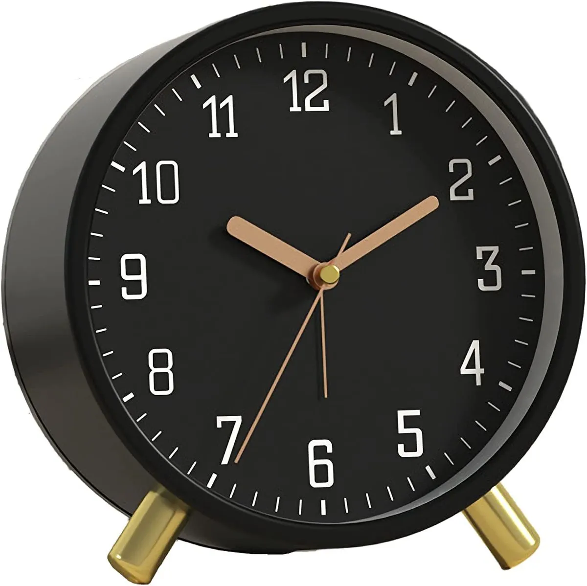 Backlight Alarm Clock - Silent Analog Desk/Bedside Clock for Home 4.5 - Black