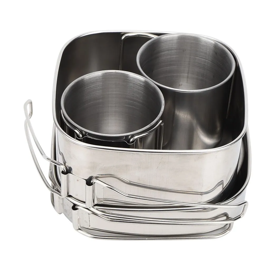 Stainless Steel Camping Cookware Set 6Pcs Silver
