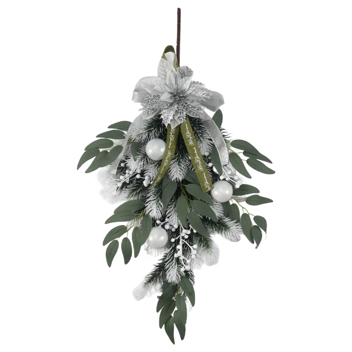 Artificial Christmas Teardrop Swag with Berry, Flower and Ball Ornaments fo