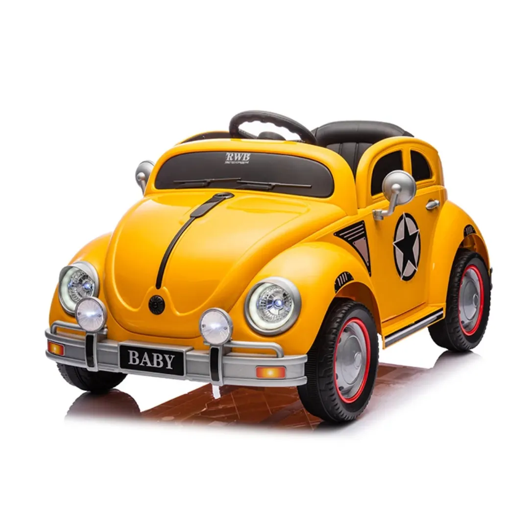Vintage Style Kids 12V Beetle Ride-On Car with EVA Wheels - Yellow