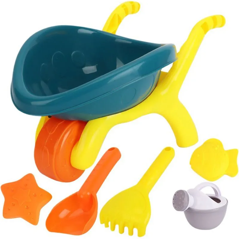 6 Piece Beach Toys for Kids Beach Bucket & Spade Set Sandplay Toys Toddlers - Green, Yellow