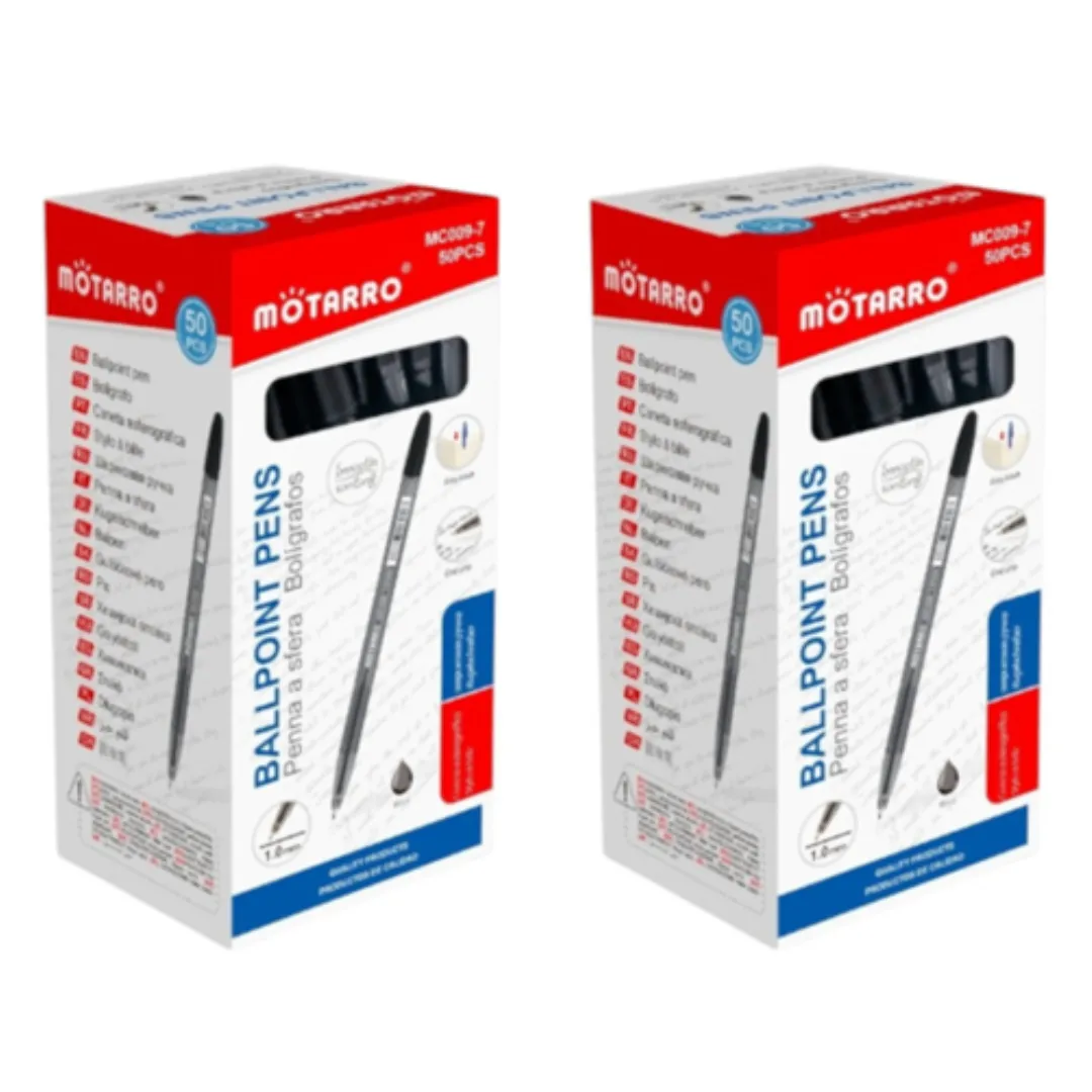 Motarro Ballpoint Pen 1.0mm 50PCS - 2 Pack - Black