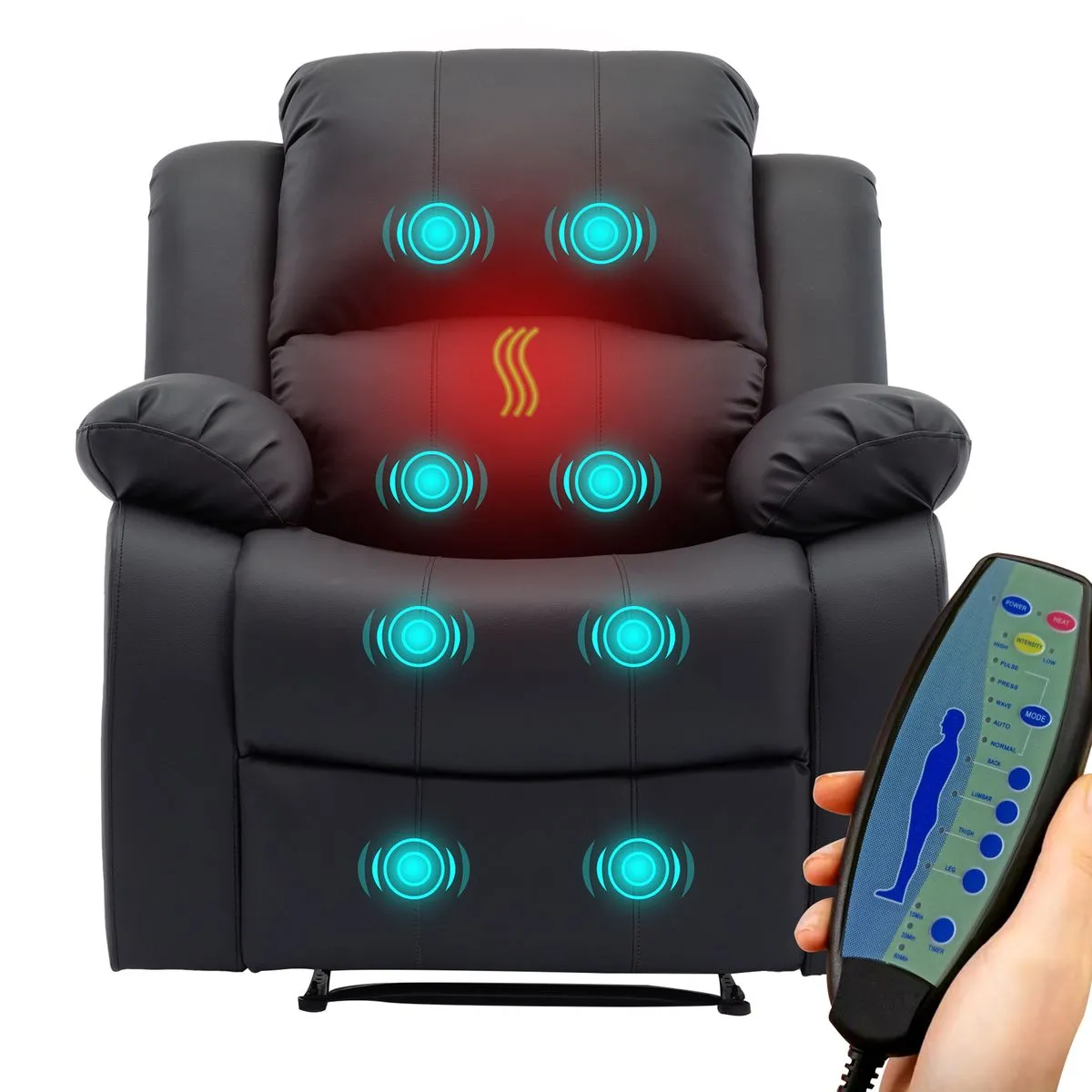 Electric Massage Recliner Manual Sleeper Couch Armchair Sofa Lounger Chair - Black