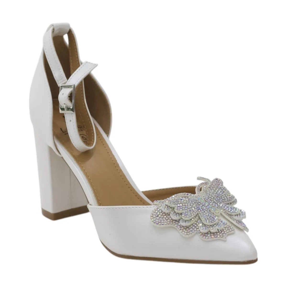 LaMara Paris Almaz Open-Waist 9cm Heel Court With Butterfly Trim White