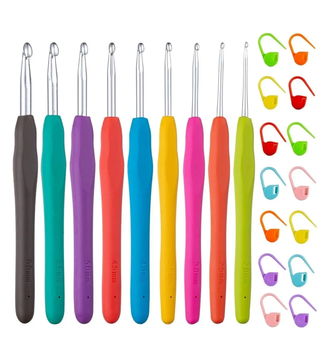 9 Sizes Crochet Hooks 2.0-6.0mm With Stitch Markers,For Beginners/DIY Craft
