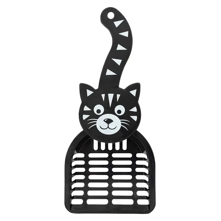 Cat Litter Scoop - Open Slot Cat Waste Shovel (Cat Design Handle) - Black