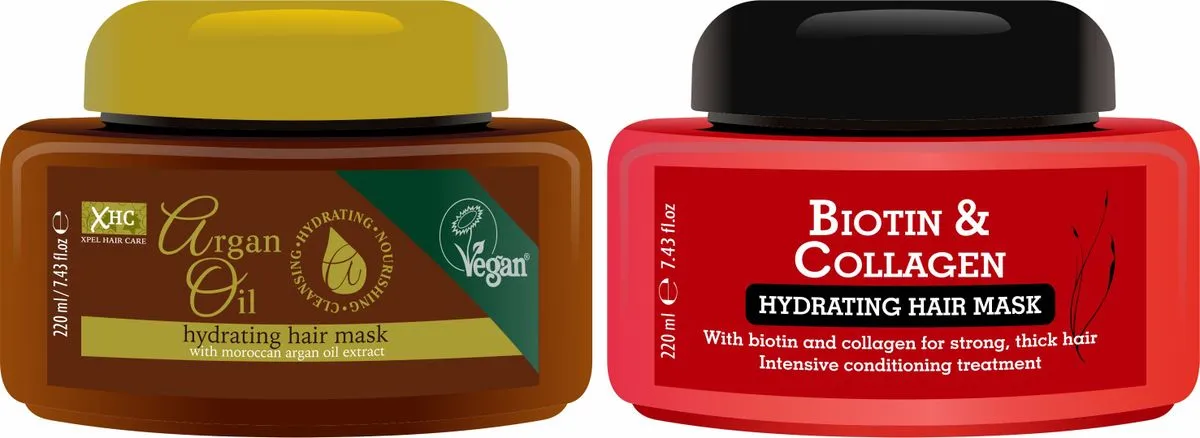 Xpel Hair Care Vegan Argan Oil And Biotin & Collagen Hydrating Hair Masks